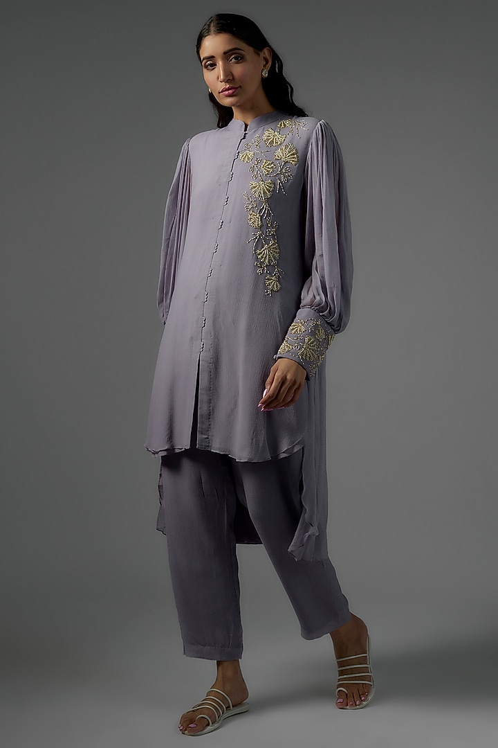 Purple Chiffon Embroidered Co-Ord Set by Ojasvini at Pernia's Pop Up Shop