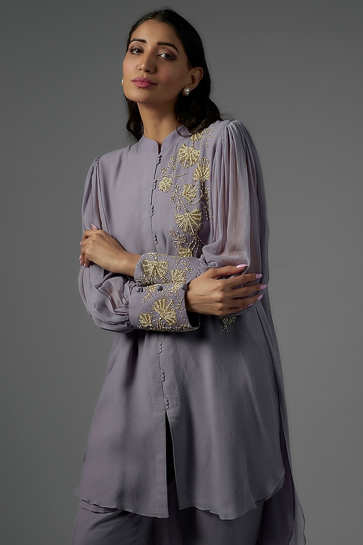 Purple Chiffon Embroidered Co-Ord Set by Ojasvini at Pernia's Pop Up Shop