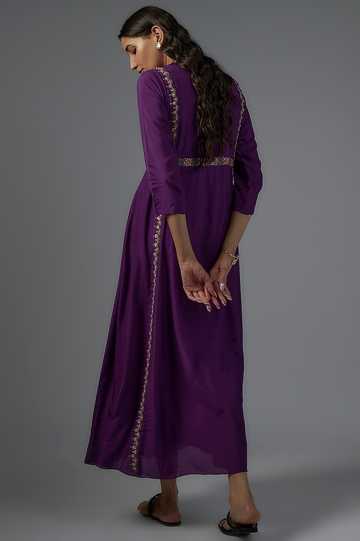 Purple Chiffon Embroidered Summer Dress by Ojasvini at Pernia's Pop Up Shop