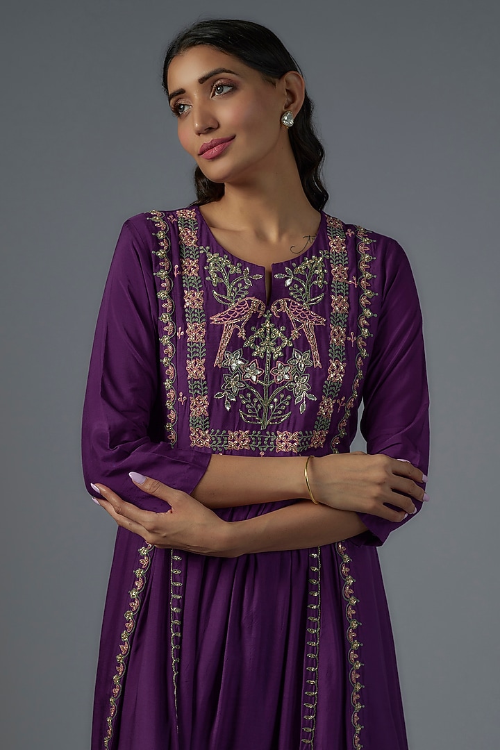 Purple Chiffon Embroidered Summer Dress by Ojasvini at Pernia's Pop Up Shop