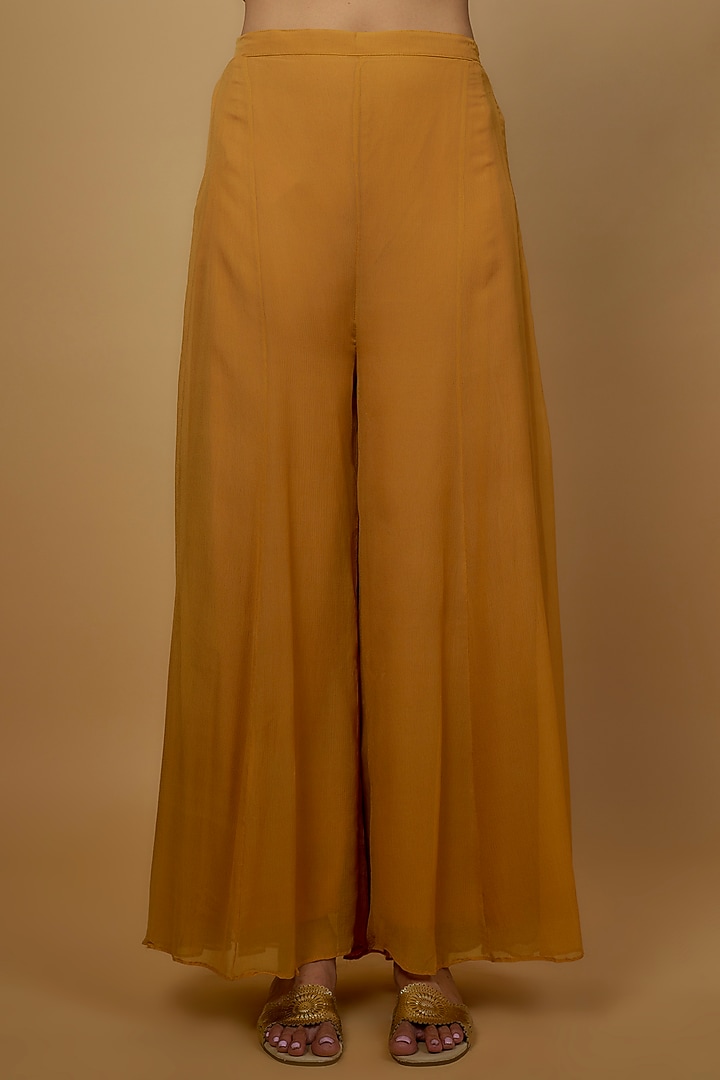 Yellow Chiffon Embroidered Cape Set by Ojasvini at Pernia's Pop Up Shop