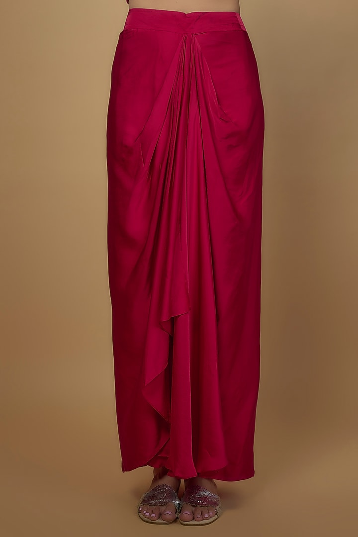 Red Viscose Organza Satin Embroidered Cape Set by Ojasvini at Pernia's Pop Up Shop