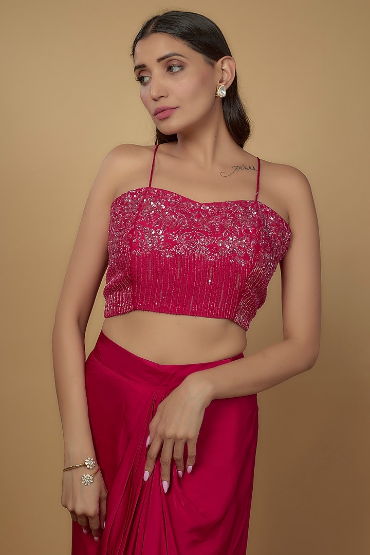 Red Viscose Organza Satin Embroidered Cape Set by Ojasvini at Pernia's Pop Up Shop