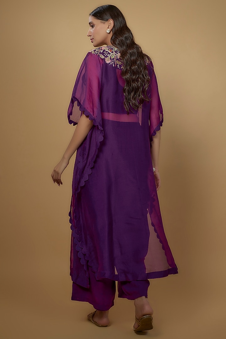 Purple Organza Embroidered Cape Set by Ojasvini at Pernia's Pop Up Shop