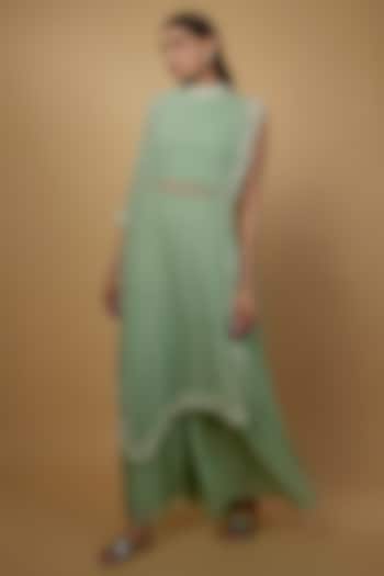 Green Chiffon Embroidered Cape Set by Ojasvini at Pernia's Pop Up Shop