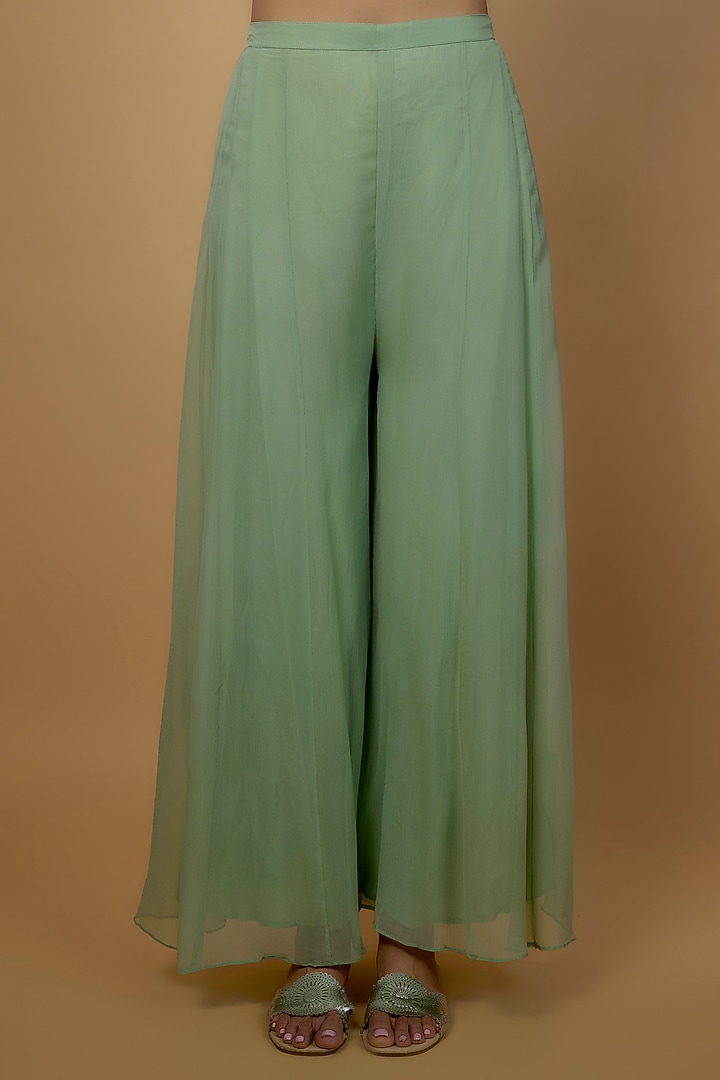Green Chiffon Embroidered Cape Set by Ojasvini at Pernia's Pop Up Shop