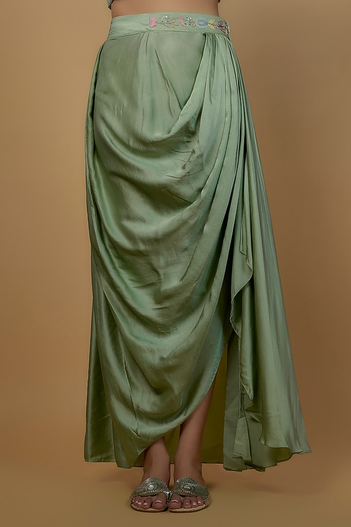 Green Organza Satin Embroidered Cape Set by Ojasvini at Pernia's Pop Up Shop