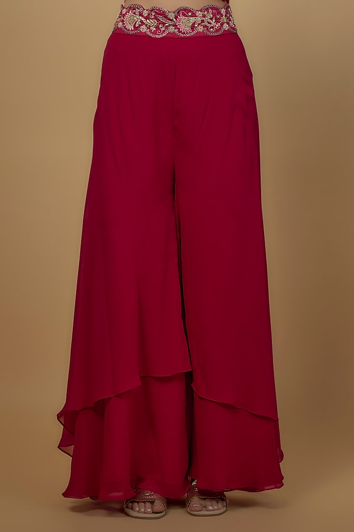 Pink Chinese Dupion Georgette Embroidered Cape set by Ojasvini at Pernia's Pop Up Shop