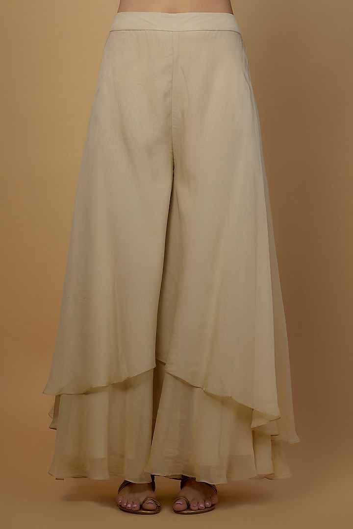 Beige Organza & Viscose Organza Embroidered Cape Set by Ojasvini at Pernia's Pop Up Shop
