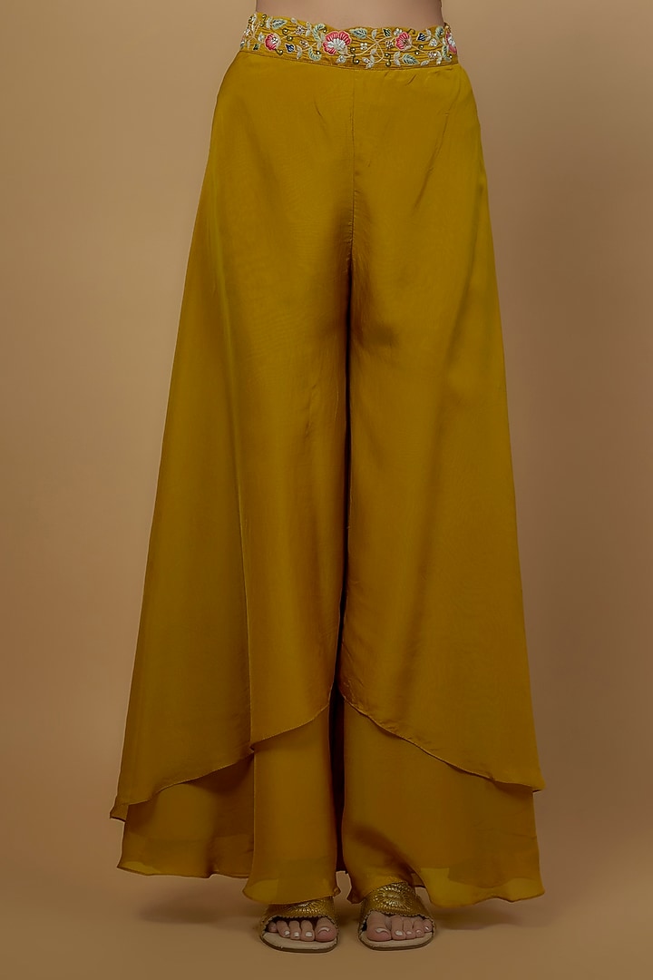 Grey & Mustard Viscose Organza Embroidered Cape Set by Ojasvini at Pernia's Pop Up Shop