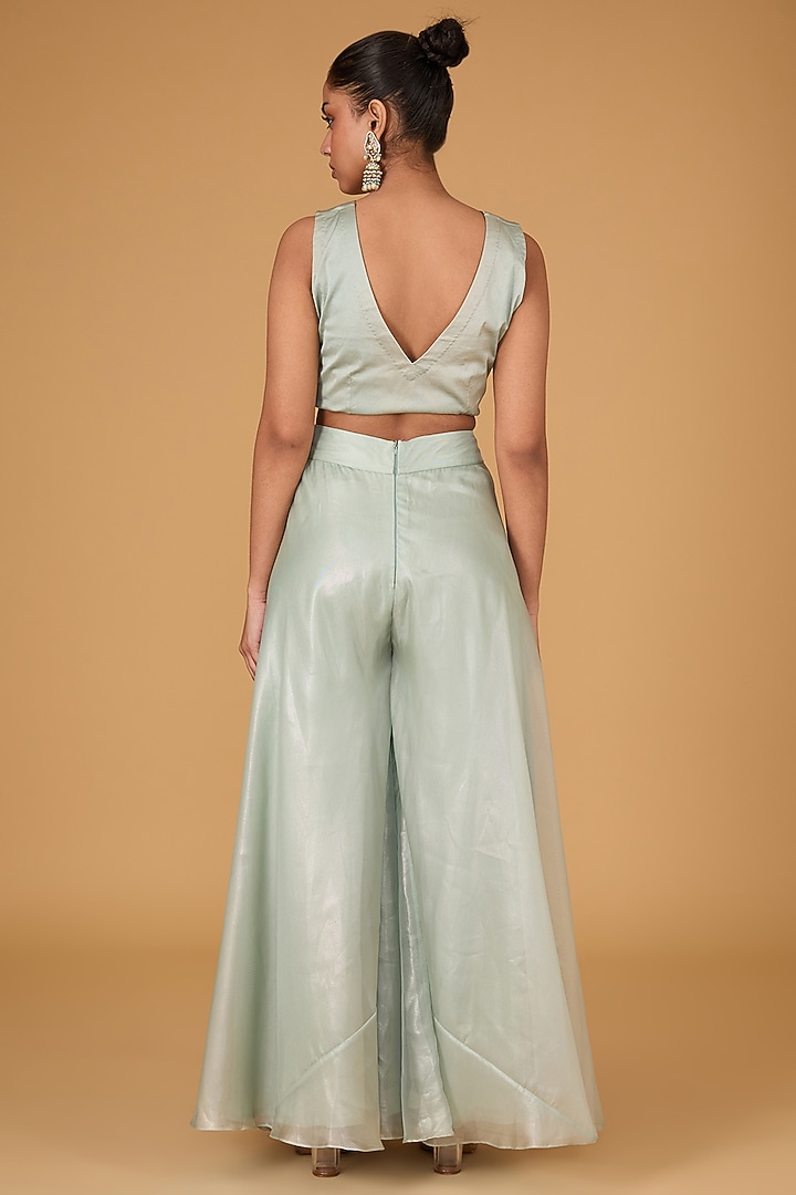 Mint Satin Organza Zardosi Hand Embroidered Jacket Set by Ojasvini at Pernia's Pop Up Shop