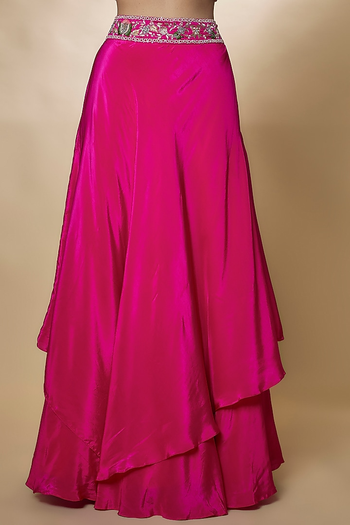Red & Pink Pure Organza Jacket Wedding Lehenga Set by Ojasvini at Pernia's Pop Up Shop