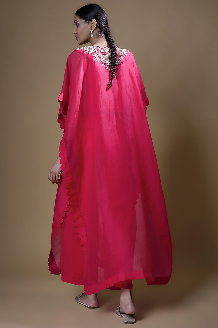 Pink Organza Embroidered Cape Set by Ojasvini at Pernia's Pop Up Shop