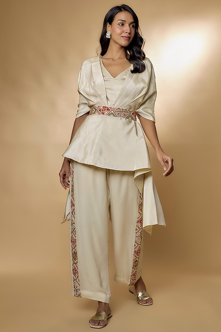 Ivory Georgette Embroidered Co-Ord Set by Ojasvini at Pernia's Pop Up Shop