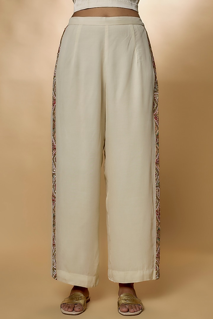 Ivory Georgette Embroidered Co-Ord Set by Ojasvini at Pernia's Pop Up Shop