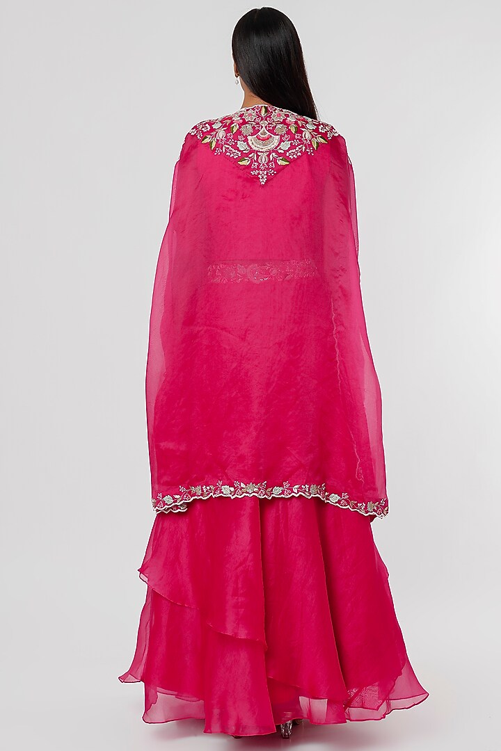 Cherry Red Organza Layered Wedding Lehenga Set by Ojasvini at Pernia's Pop Up Shop