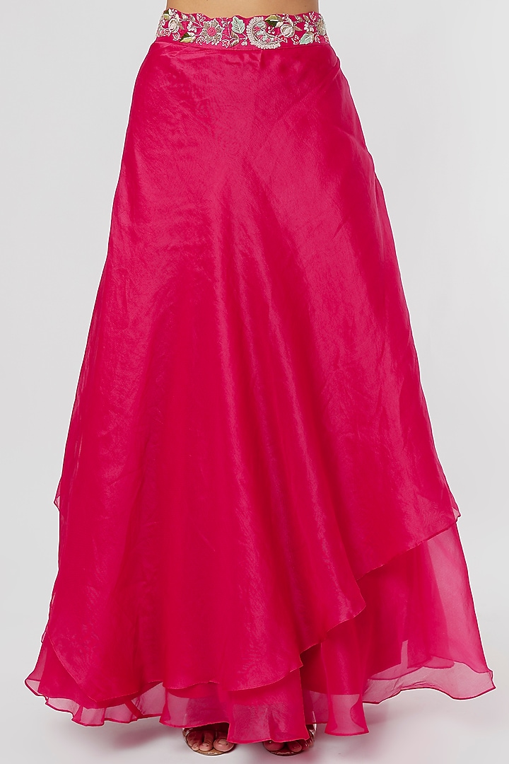 Cherry Red Organza Layered Wedding Lehenga Set by Ojasvini at Pernia's Pop Up Shop