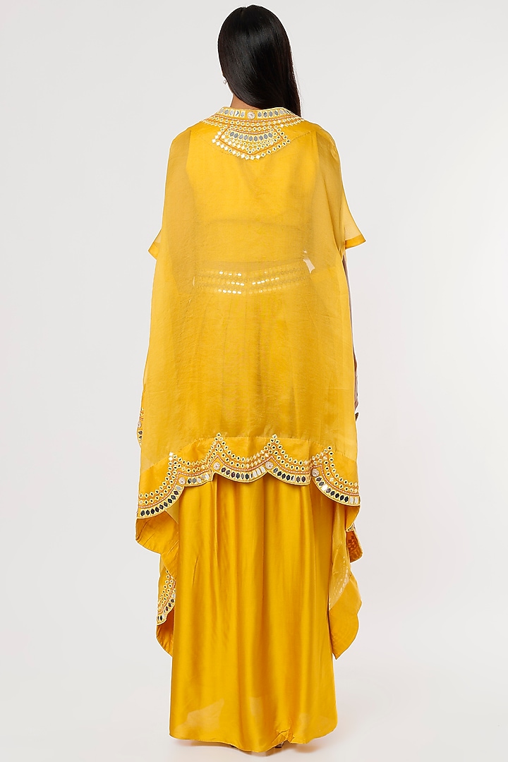 Mustard Yellow Silk & Satin Modal Cowl Skirt Set by Ojasvini at Pernia's Pop Up Shop