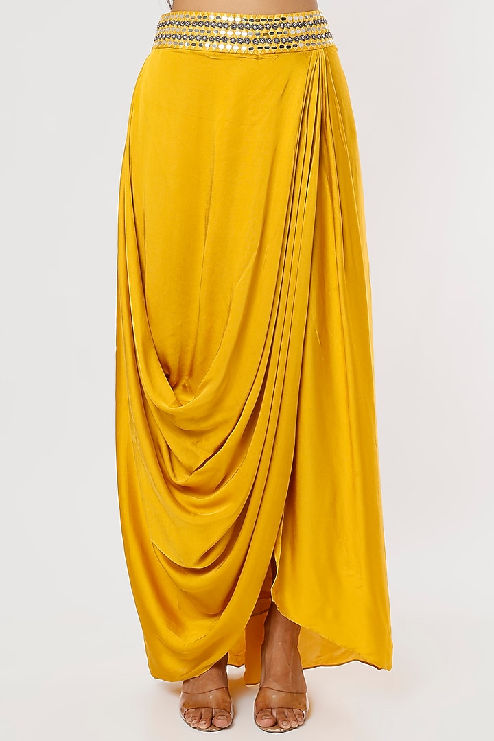 Mustard Yellow Silk & Satin Modal Cowl Skirt Set by Ojasvini at Pernia's Pop Up Shop