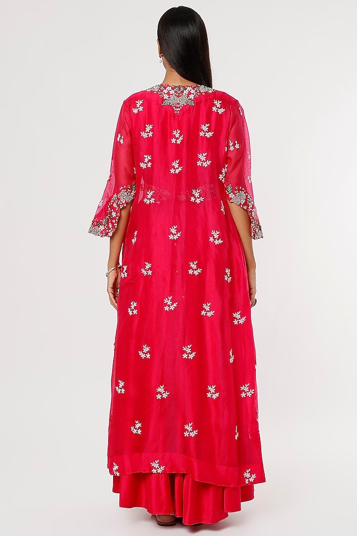 Cherry Red Chanderi Wedding Anarkali Set by Ojasvini at Pernia's Pop Up Shop