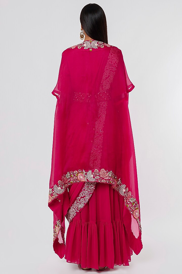 Cherry Red Georgette Engagement Gown With Embroidered Drape by Ojasvini at Pernia's Pop Up Shop