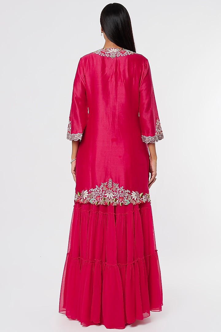 Cherry Red Embroidered Kurta Set by Ojasvini at Pernia's Pop Up Shop