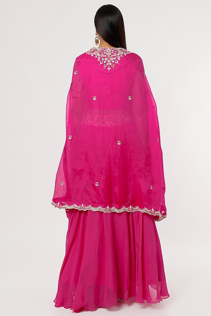 Fuchsia Georgette Cowl Wedding Lehenga Set by Ojasvini at Pernia's Pop Up Shop