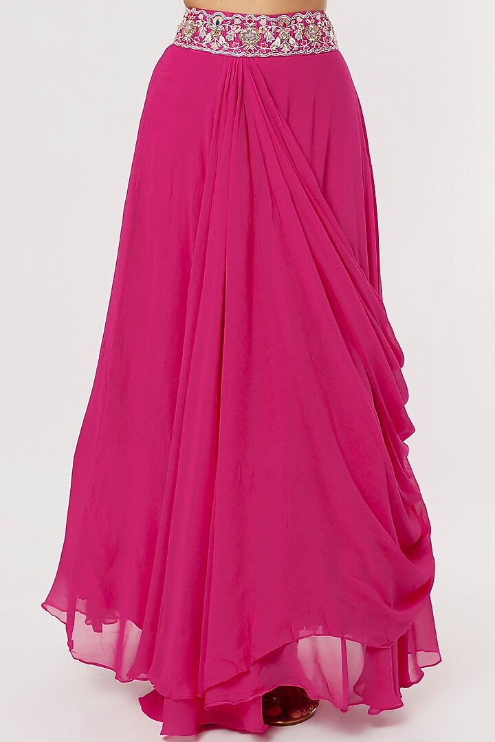 Fuchsia Georgette Cowl Wedding Lehenga Set by Ojasvini at Pernia's Pop Up Shop
