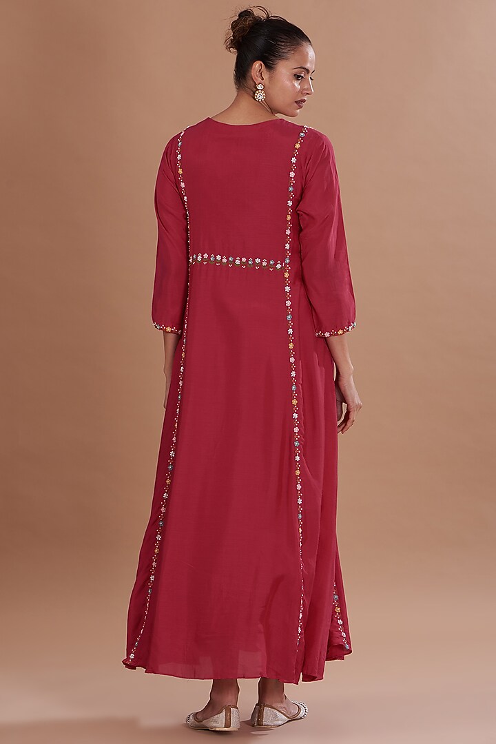Red Silk Muslin Hand Embroidered Summer Dress by Ojasvini at Pernia's Pop Up Shop