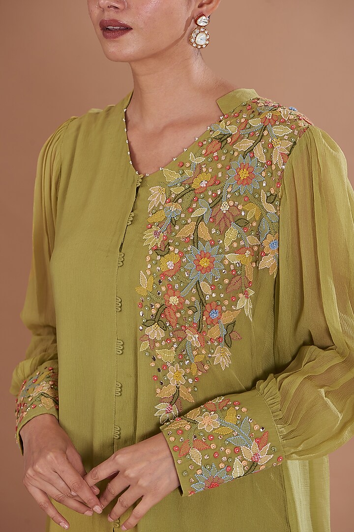 Green Chiffon Co-Ord Set by Ojasvini at Pernia's Pop Up Shop