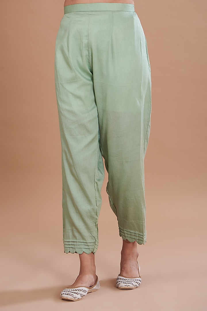 Sea Green Linen Chanderi & Cotton Satin Kurta Set by Ojasvini at Pernia's Pop Up Shop