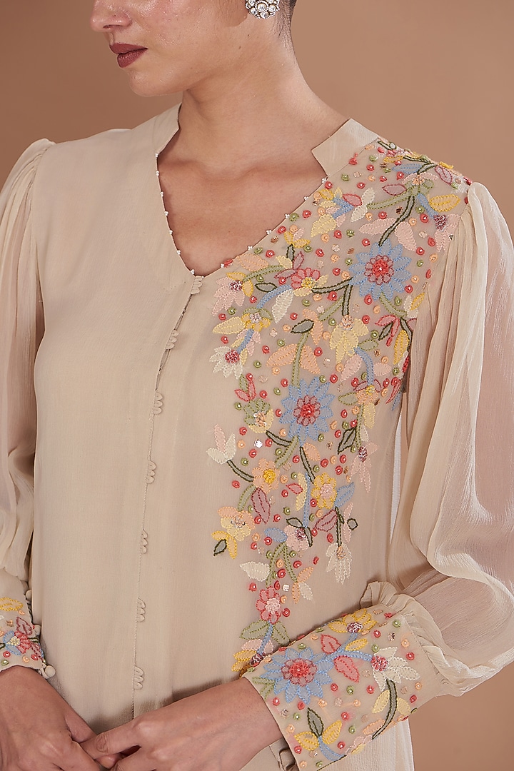 Ivory Chiffon Co-Ord Set by Ojasvini at Pernia's Pop Up Shop