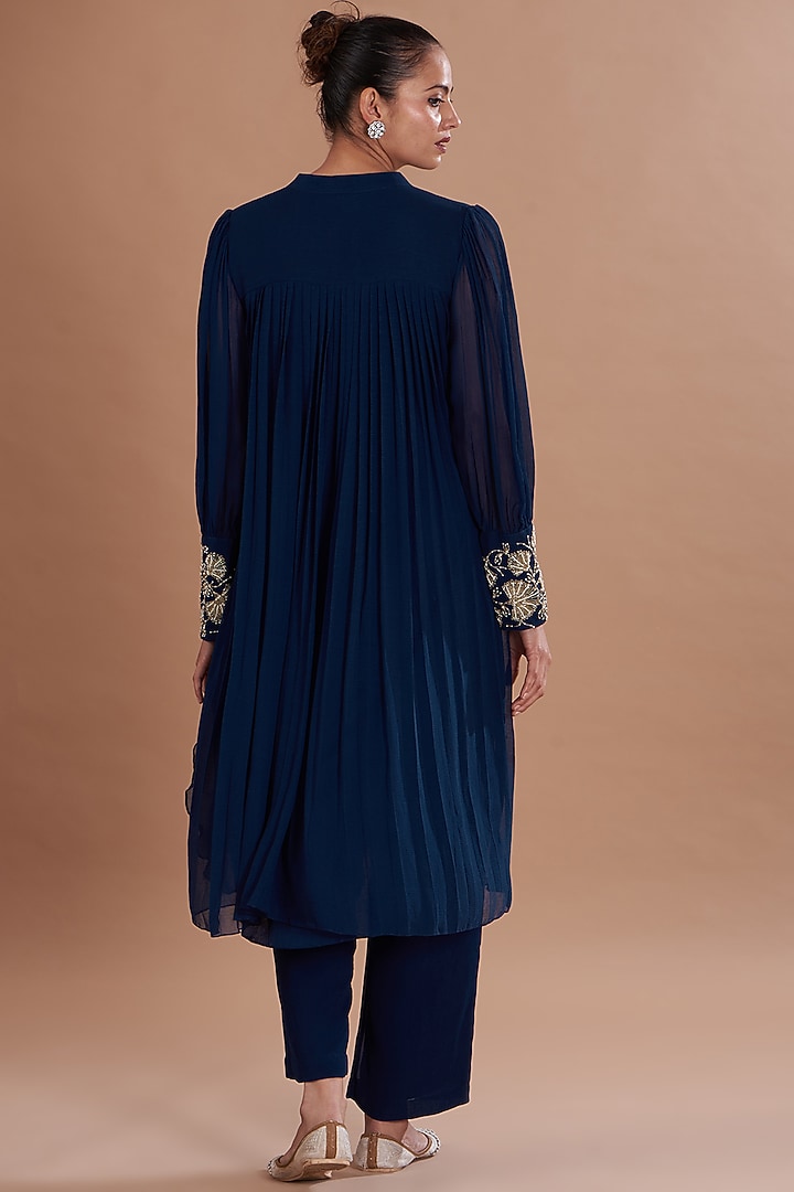 Navy Blue Chiffon Co-Ord Set by Ojasvini at Pernia's Pop Up Shop