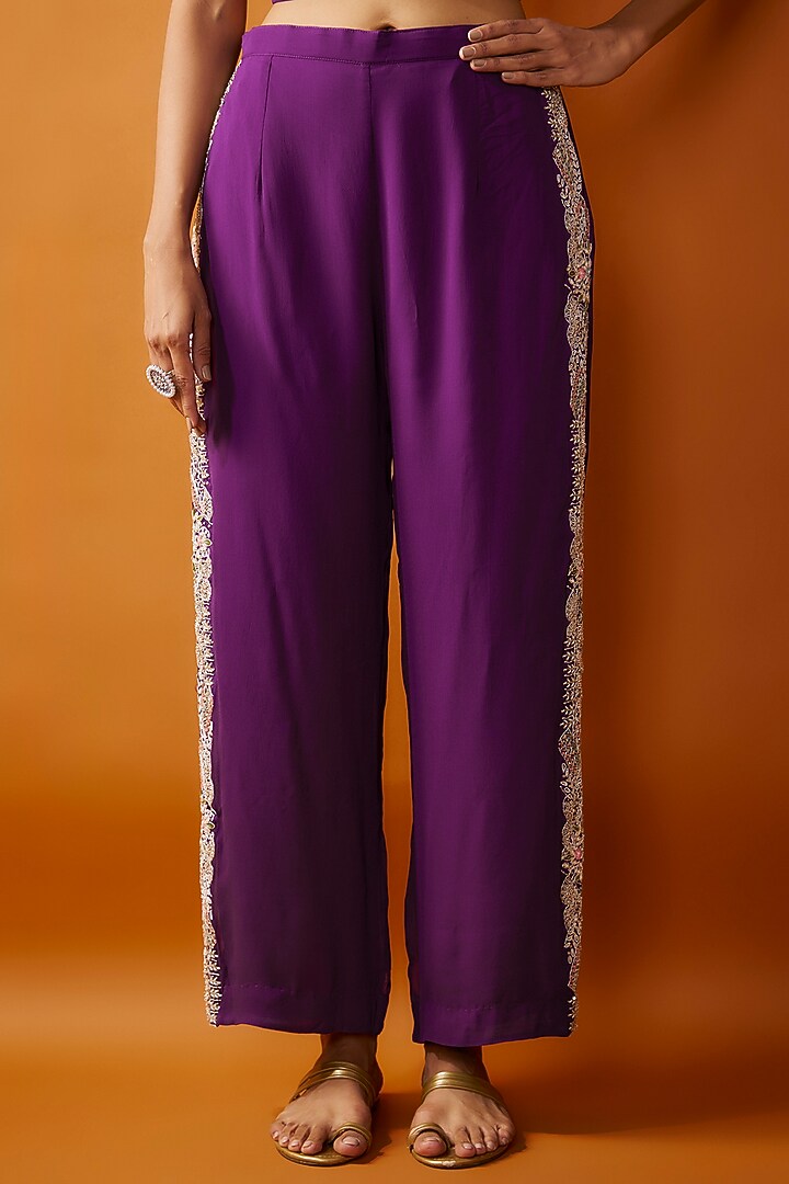 Purple Georgette & Chinese Dupion Embroidered Cape Set by Ojasvini at Pernia's Pop Up Shop