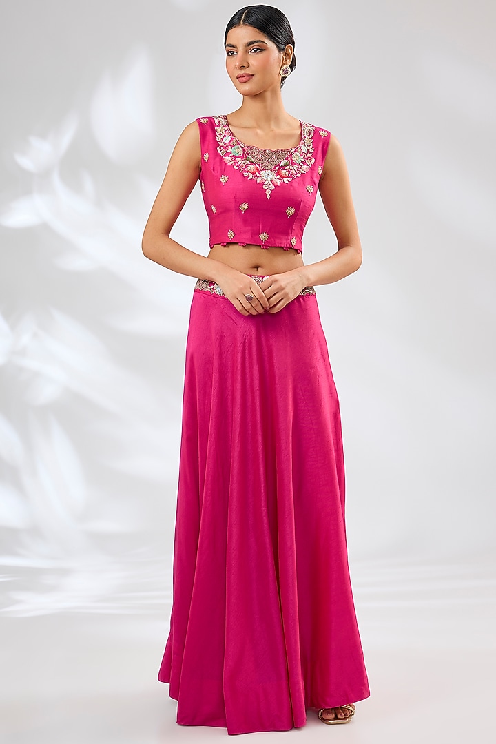 Pink Silk & Organza Embroidered Cape Set by Ojasvini at Pernia's Pop Up Shop