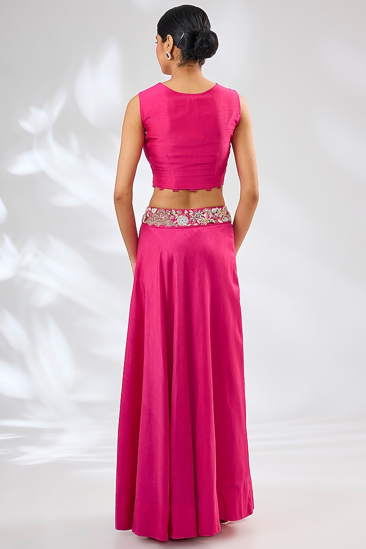 Pink Silk & Organza Embroidered Cape Set by Ojasvini at Pernia's Pop Up Shop