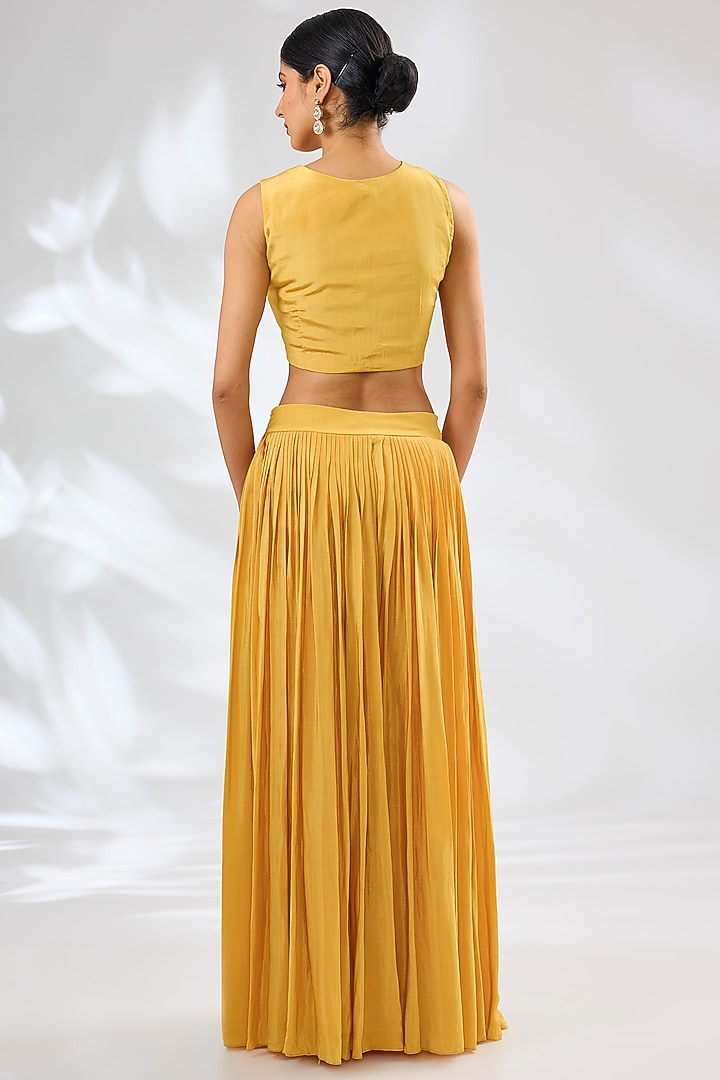 Mango Yellow Crepe & Organza Lucknowi Embroidered Cape Set by Ojasvini at Pernia's Pop Up Shop