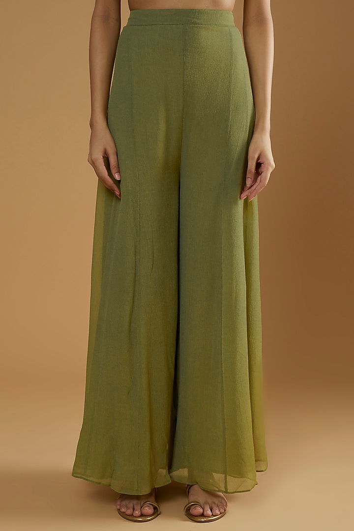 Mehendi Green Chiffon Cape Set by Ojasvini at Pernia's Pop Up Shop