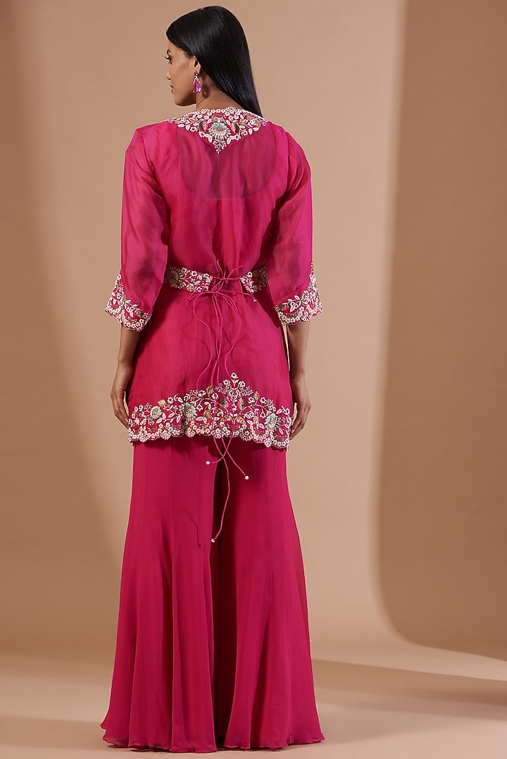 Fuchsia Pink Georgette Wedding Sharara Set by Ojasvini at Pernia's Pop Up Shop
