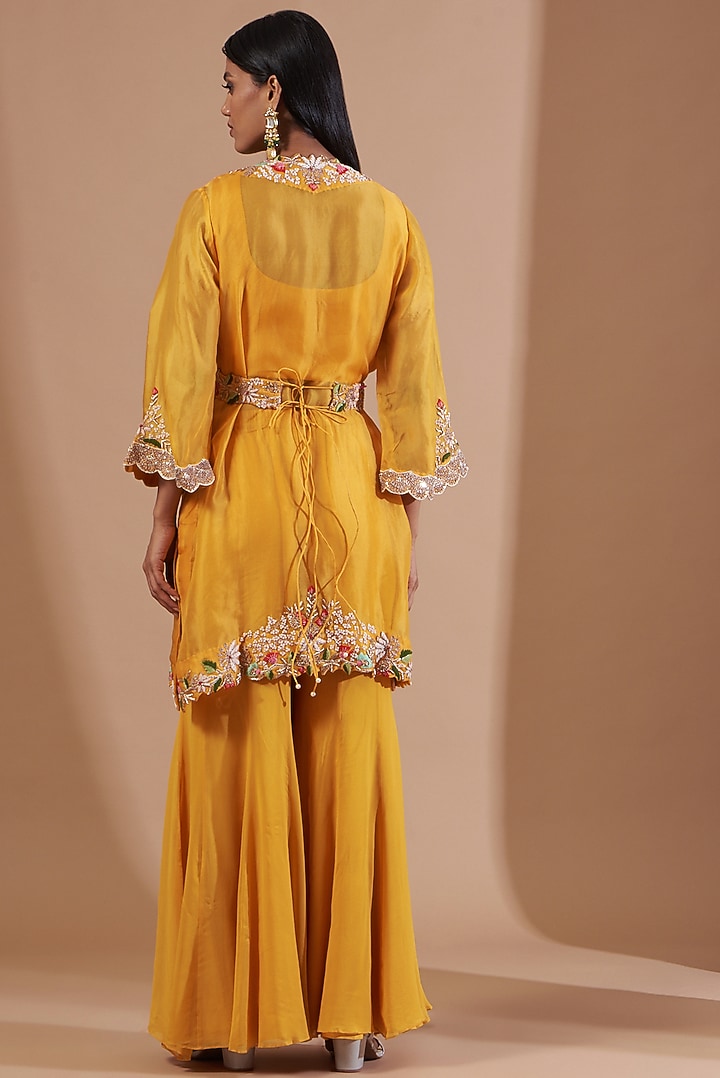 Mustard Yellow Georgette Wedding Sharara Set by Ojasvini at Pernia's Pop Up Shop