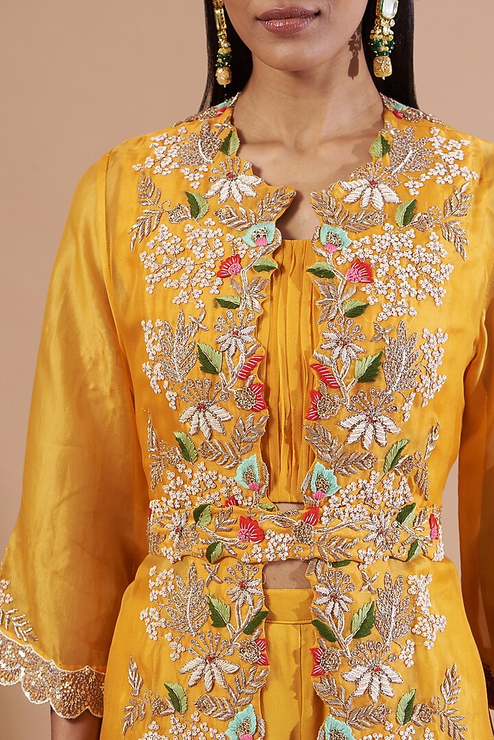 Mustard Yellow Georgette Wedding Sharara Set by Ojasvini at Pernia's Pop Up Shop