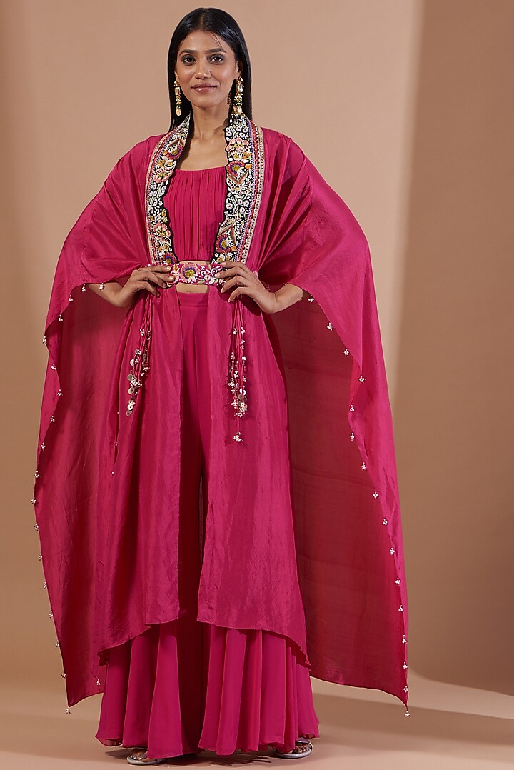 Pink Embroidered Cape Set by Ojasvini at Pernia's Pop Up Shop