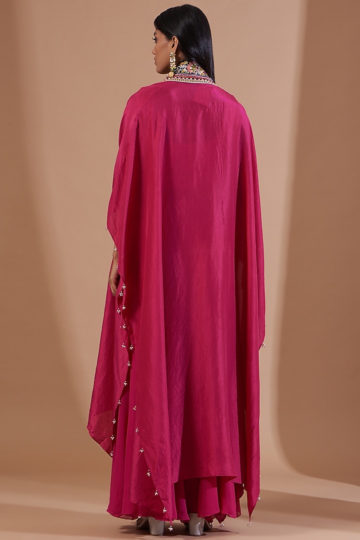 Pink Embroidered Cape Set by Ojasvini at Pernia's Pop Up Shop