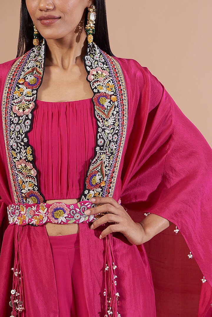 Pink Embroidered Cape Set by Ojasvini at Pernia's Pop Up Shop