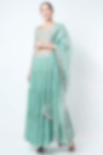 Turquoise Frilled Wedding Lehenga Set by Ojasvini at Pernia's Pop Up Shop