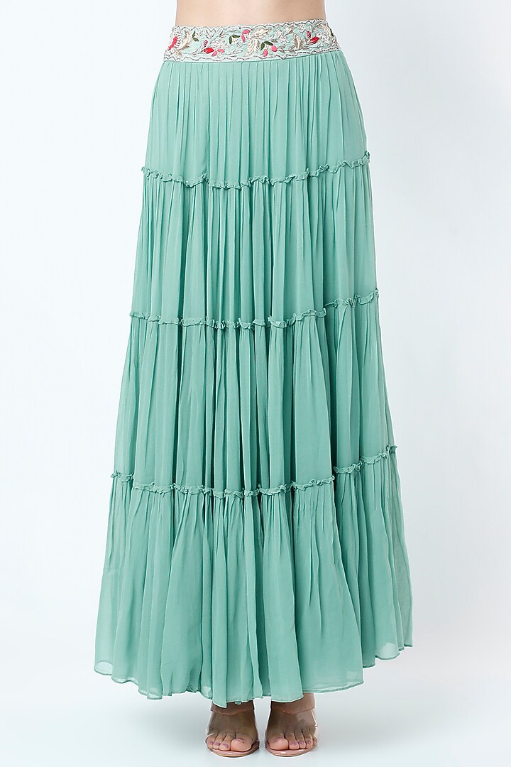 Turquoise Frilled Wedding Lehenga Set by Ojasvini at Pernia's Pop Up Shop