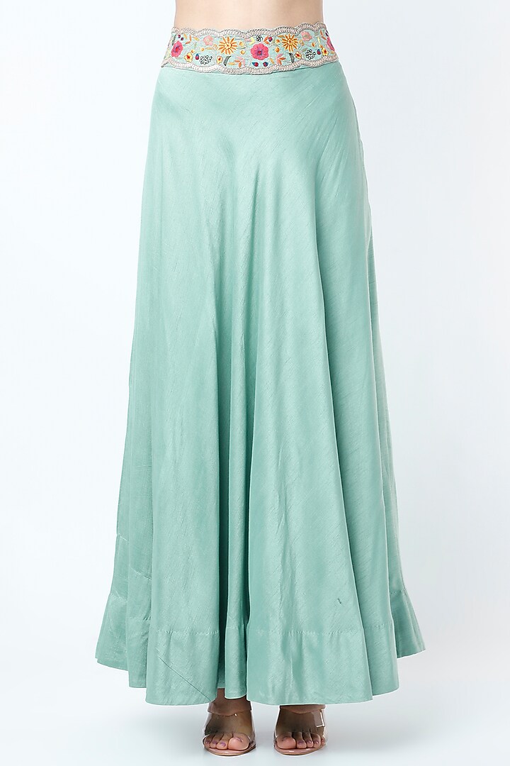 Turquoise Organza Draped Wedding Lehenga Set by Ojasvini at Pernia's Pop Up Shop