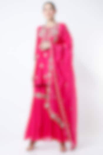 Bright Pink Embroidered Sharara Set by Ojasvini