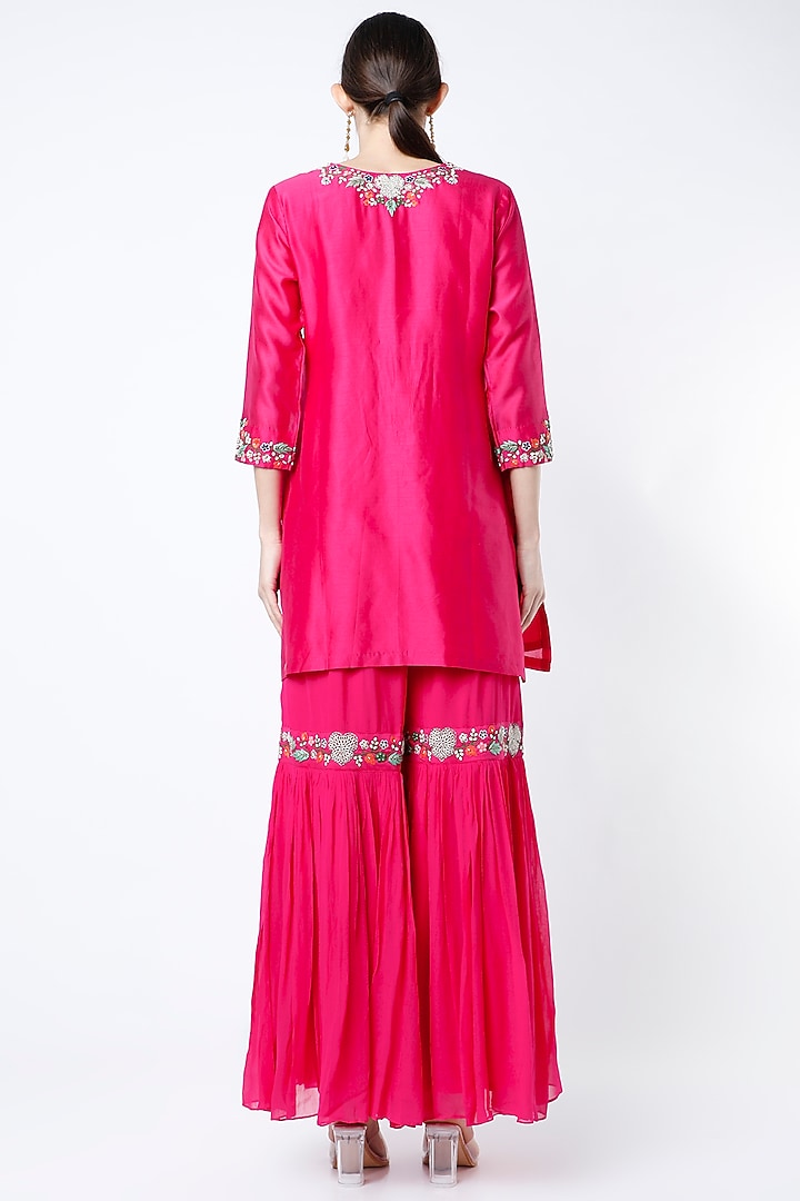 Bright Pink Embroidered Wedding Sharara Set by Ojasvini at Pernia's Pop Up Shop