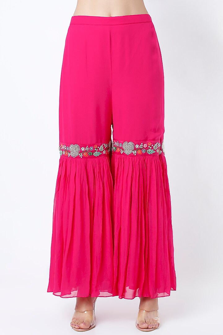 Bright Pink Embroidered Wedding Sharara Set by Ojasvini at Pernia's Pop Up Shop